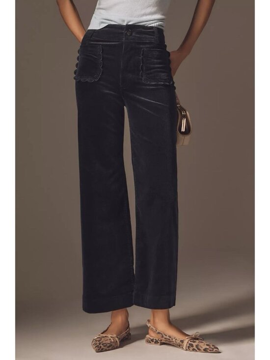 Anthropologie Pants - Anthropologie Colette Corduroy Crop Pants Scallop Pocket Wide Leg Size 28 Navy